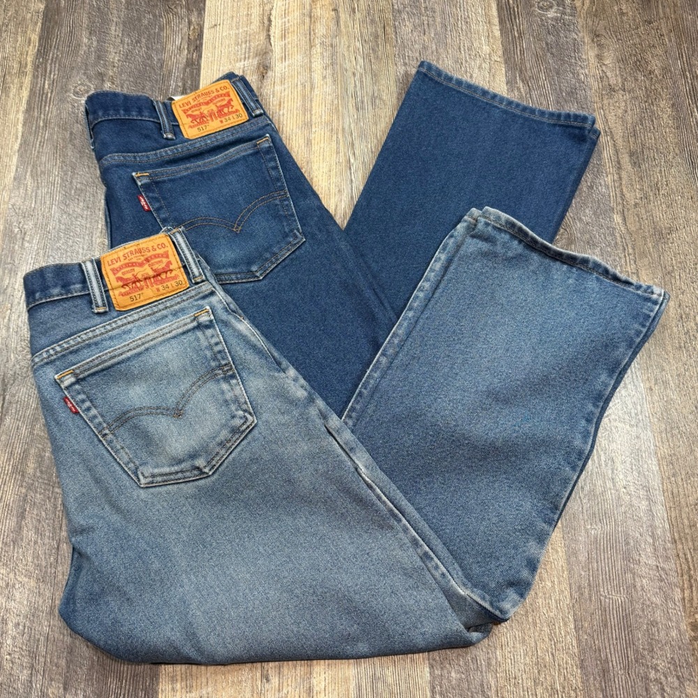 2 Levis 517 Slim Bootcut Jeans Blue 34x30* (FITS‎ 34x28) Workwear Thick Denim